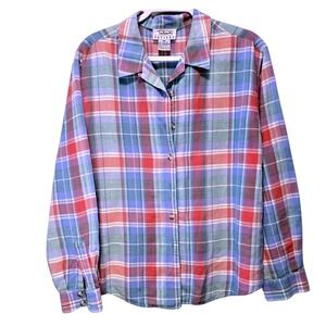 Talbots Petites Linen Cotton Plaid Button Down Shirt Multicolor PM Long Sleeve